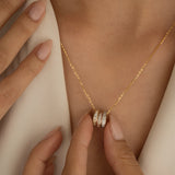 9ct Yellow Gold 3 Coloured Rings Necklace