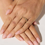 14ct Yellow Gold Half Eternity Ring with Round Diamonds & Central Baguette