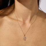 9ct Yellow CZ Set Hamsa Pendant with 18" Trace Chain