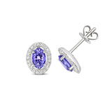 9ct White Gold 0.18ct Diamond & 0.95ct Oval Tanzanite Halo Stud Earrings