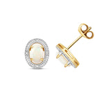 9ct Yellow Gold 0.02ct Diamond 0.50ct Opal Halo Stud Earrings