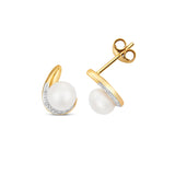 9ct Yellow Gold 0.01ct Diamond & Fresh Water Pearl Stud Earrings