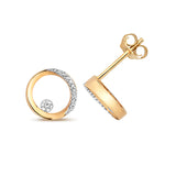 9ct Gold Circle Shape Studs with 0.08ct Diamond