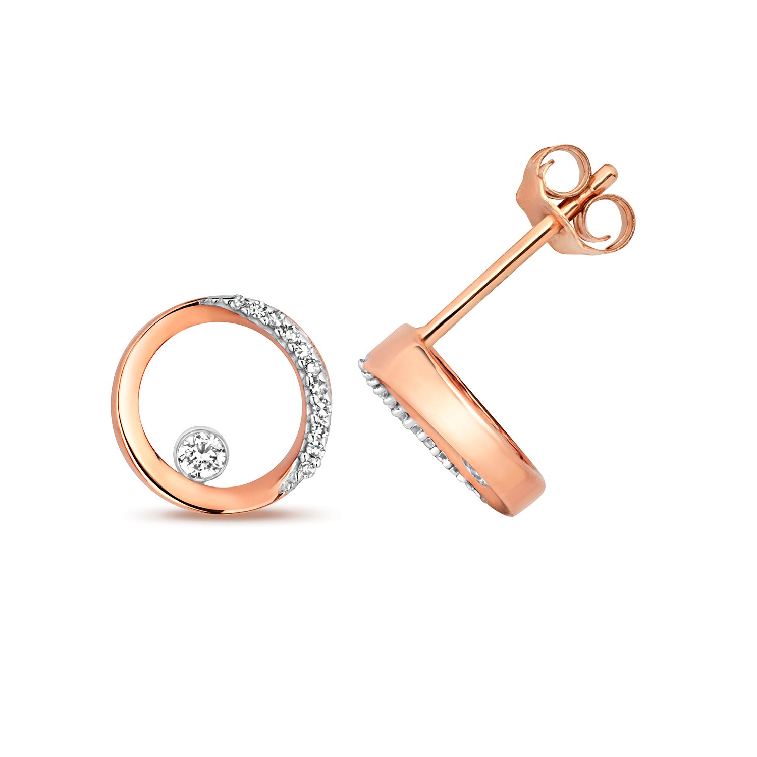 9ct Gold Circle Shape Studs with 0.08ct Diamond