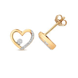 9ct Gold Heart Shape Studs with 0.08ct Diamond