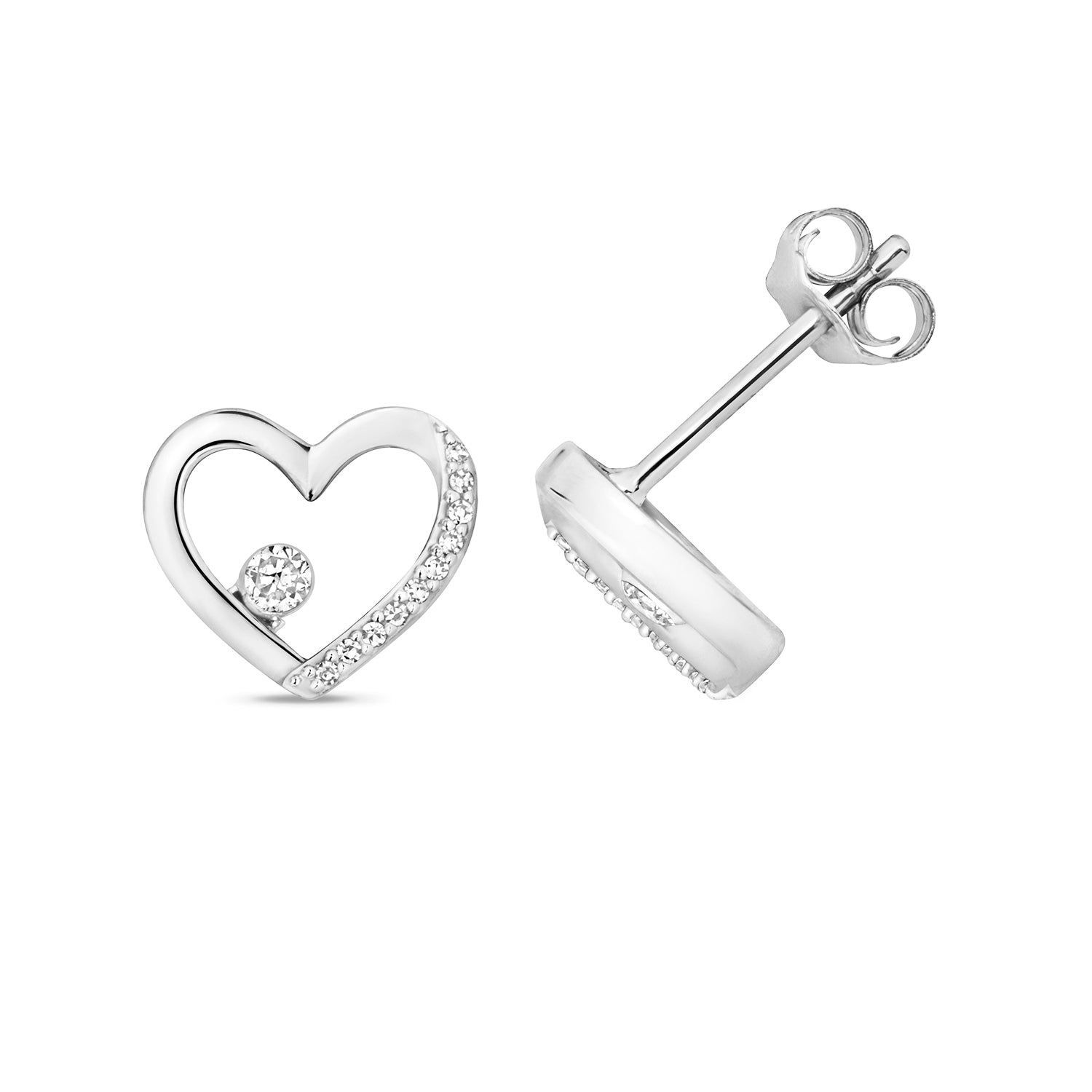 9ct Gold Heart Shape Studs with 0.08ct Diamond