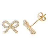 9ct Yellow Gold CZ Bow Stud Earrings