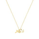 9ct Yellow Gold Cross, Heart and Anchor Necklace