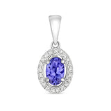 9ct White Gold 0.09ct Diamond & 0.46ct Oval Tanzanite Halo Pendant
