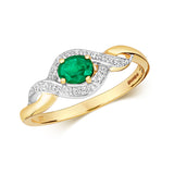 9ct Yellow Gold 0.02ct Diamond & 0.30ct Oval Emerald Ring