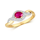 9ct Yellow Gold 0.02ct Diamond & 0.40ct Oval Ruby Ring