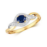 9ct Yellow Gold 0.02ct Diamond & 0.40ct Oval Sapphire Ring