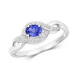 9ct White Gold 0.02ct Diamond & 0.32ct Oval Tanzanite Ring