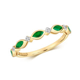 9ct Yellow Gold 0.02ct Diamond and 5 Stone Emerald Ring