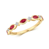 9ct Yellow Gold 0.02ct Diamond and 5 Stone Ruby Ring