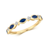 9ct Yellow Gold 0.02ct Diamond and 5 Stone Sapphire Ring
