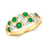 9ct Yellow Gold 0.06ct Diamond & 0.44ct Emerald Rubover Ring