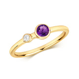 9ct Yellow Gold 0.03 Diamond & 0.23ct Amethyst Ring