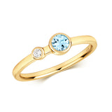 9ct Yellow Gold 0.03 Diamond & 0.22ct Aquamarine Ring