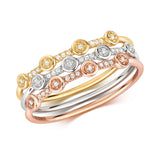 9ct White, Rose & Yellow Gold 3 Ring set with 0.06ct Diamonds