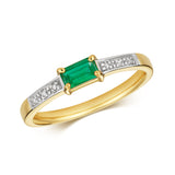 9ct Yellow Gold 0.02ct Diamond and 0.21ct Emerald Ring