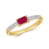 9ct Yellow Gold 0.02ct Diamond and 0.34ct Ruby Ring